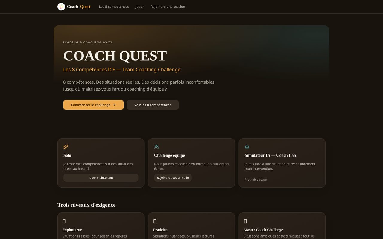 Aperçu du site Coach Quest Pro