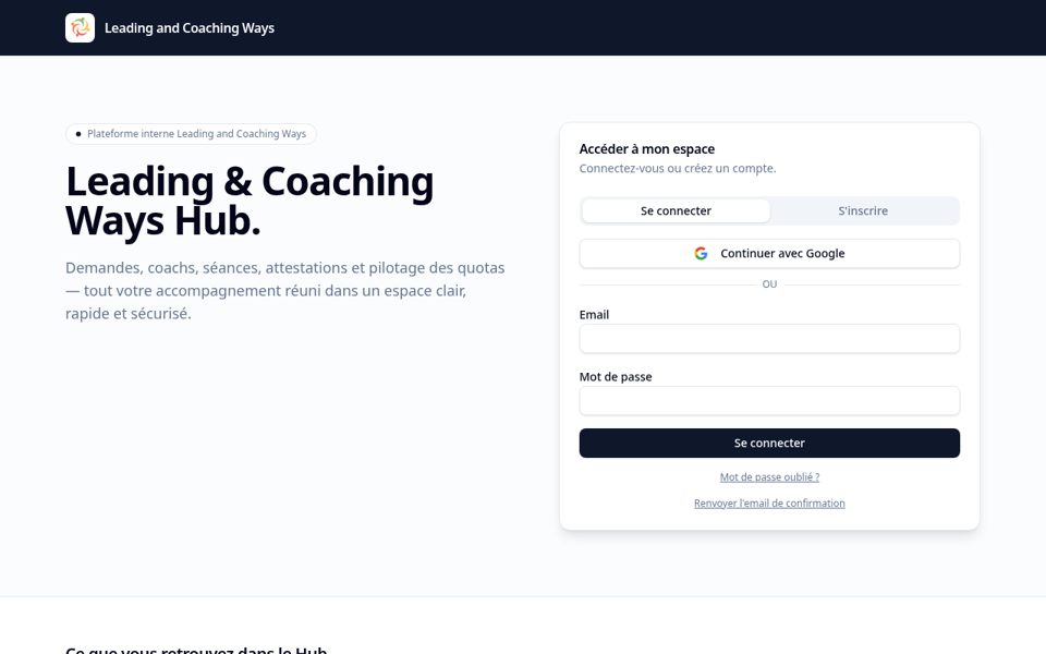 Aperçu du site Hub Coaching
