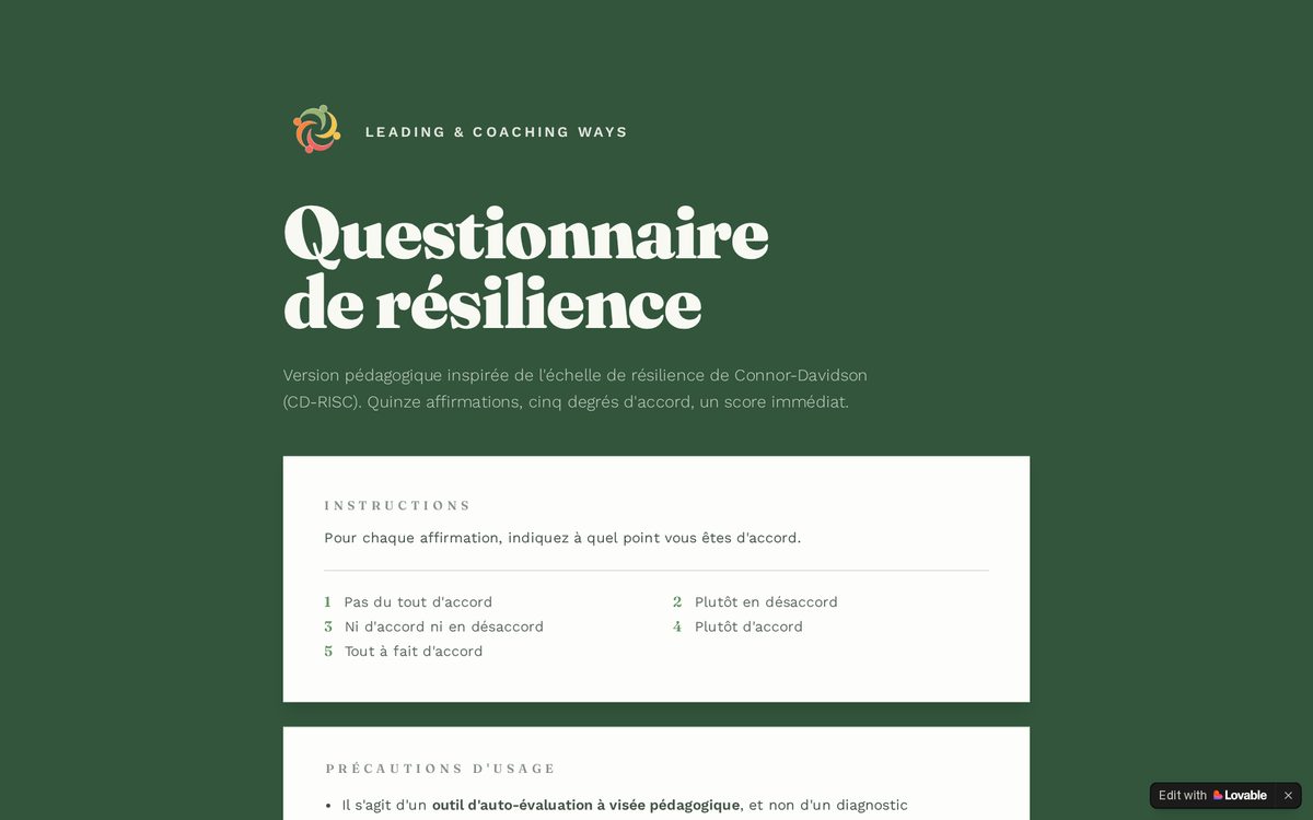Aperçu du site Résilience
